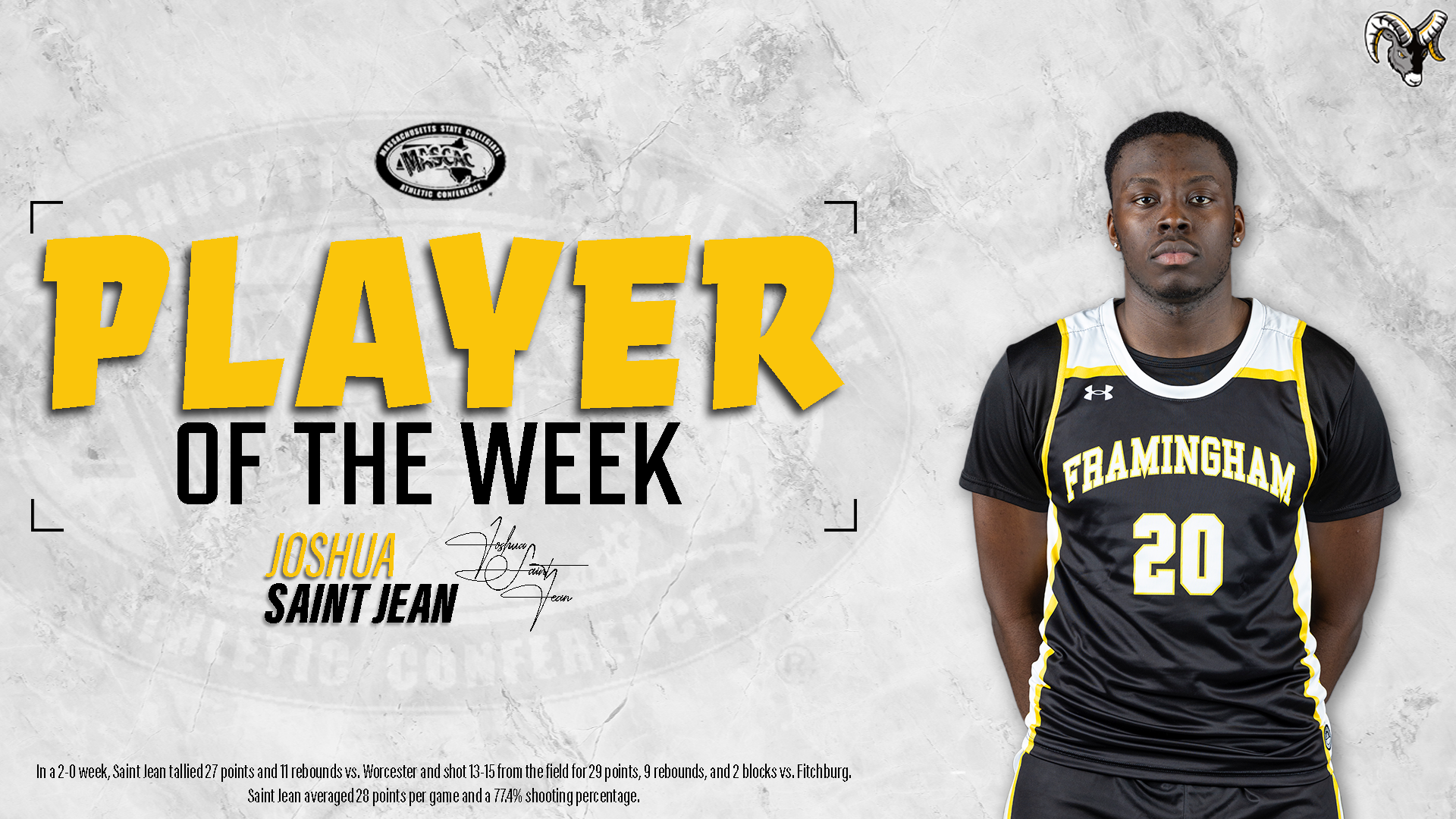 Saint Jean Named MASCAC Men's Basketball Player the Week